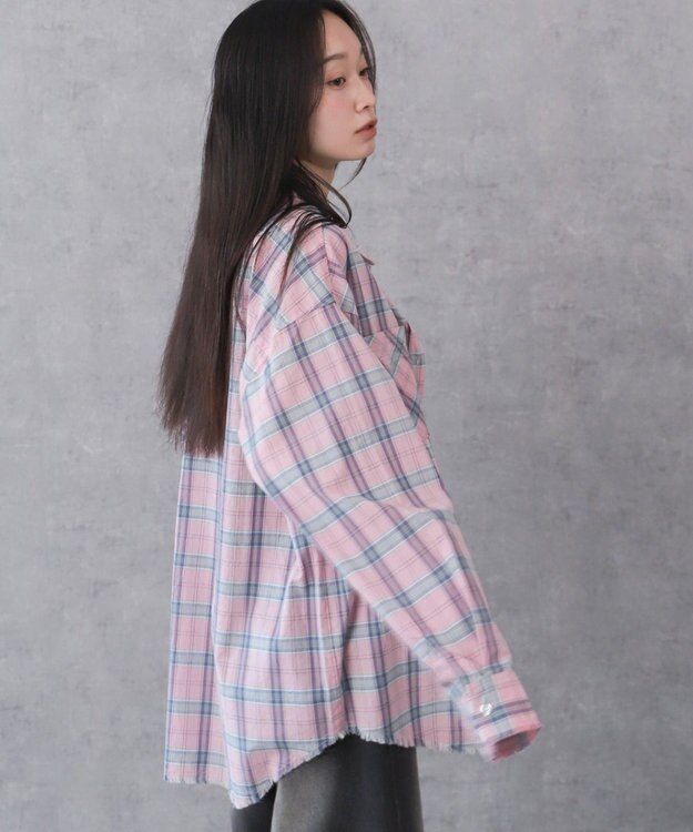 WEGO チェックBIGシャツ ピンク