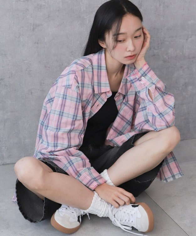 WEGO チェックBIGシャツ ピンク