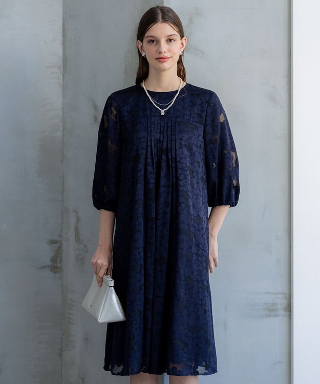 23区 【APPLAUDIR】フラワーサテンオパール ドレス ネイビー系