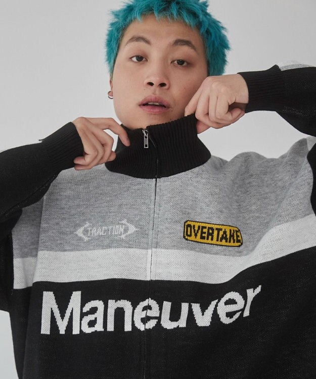 WEGO 【ユニセックス着用ITEM】レーシンググラフィックニットブルゾン ブラック