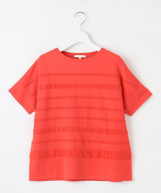 自由区 S 【接触冷感・UVカット・洗える】クレープストレッチボーダー ニット マンダリン