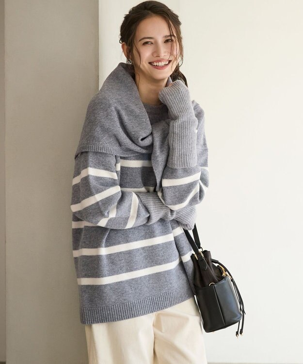 23区 S 【SLOW/一部店舗限定】ソフトウール ボーダー ニット ライトグレーボーダー