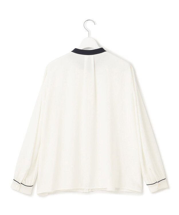 23区 【吸水速乾/UVケア/洗える】ストレッチクリアサテン バイカラー ブラウス ホワイト×ネイビー