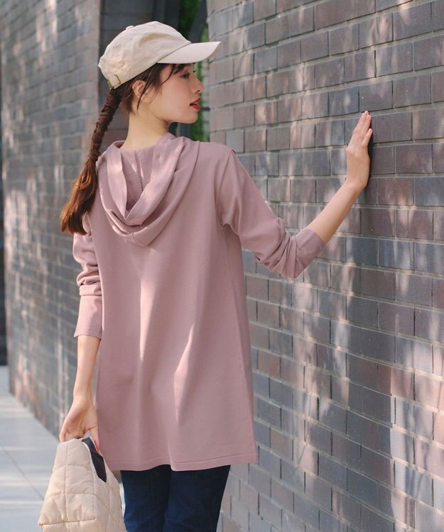 Tiaclasse 【洗える】パールポケット付きニットチュニックパーカー ピンク