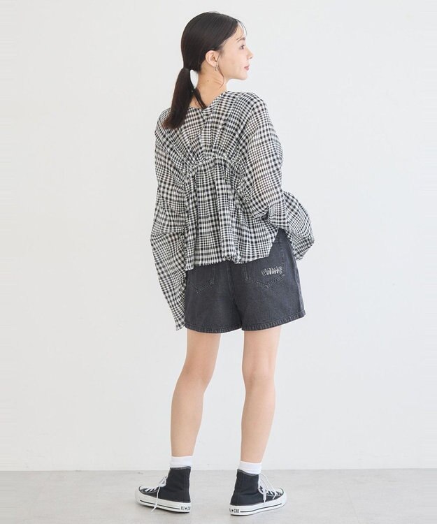 earth music&ecology ワッシャードロスト羽織りシャツ Check Black