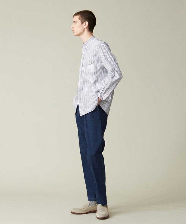 J.PRESS MEN ポプリンマルチストライプ バンドカラーシャツ ネイビー系1
