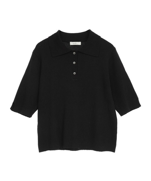 earth music&ecology 半袖ポロニットプルオーバー Black