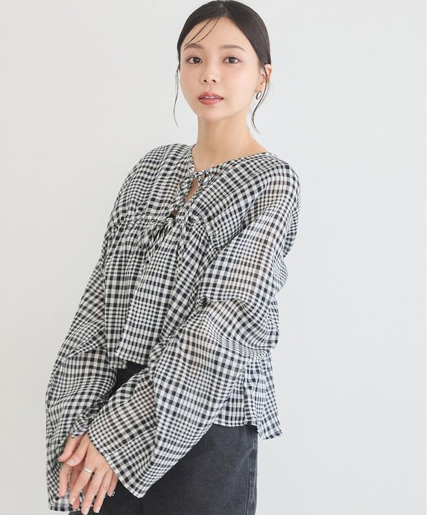 earth music&ecology ワッシャードロスト羽織りシャツ Check Black