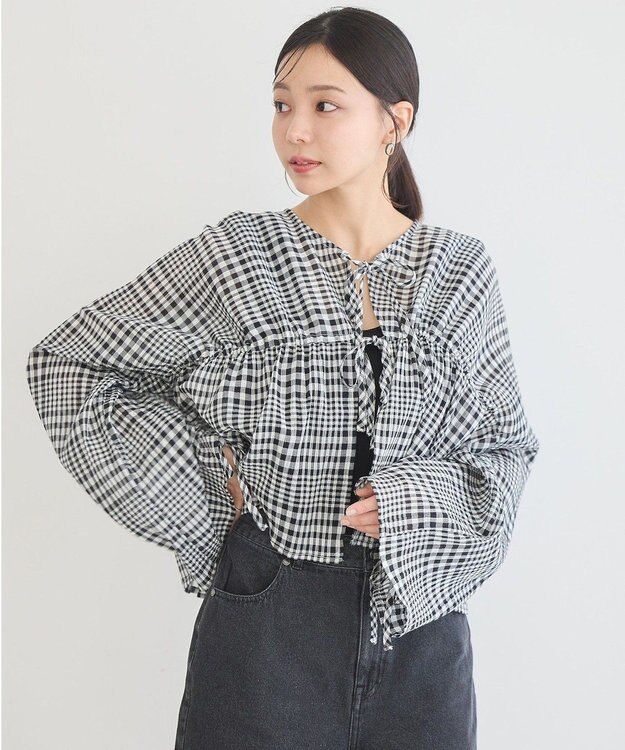 earth music&ecology ワッシャードロスト羽織りシャツ Check Black