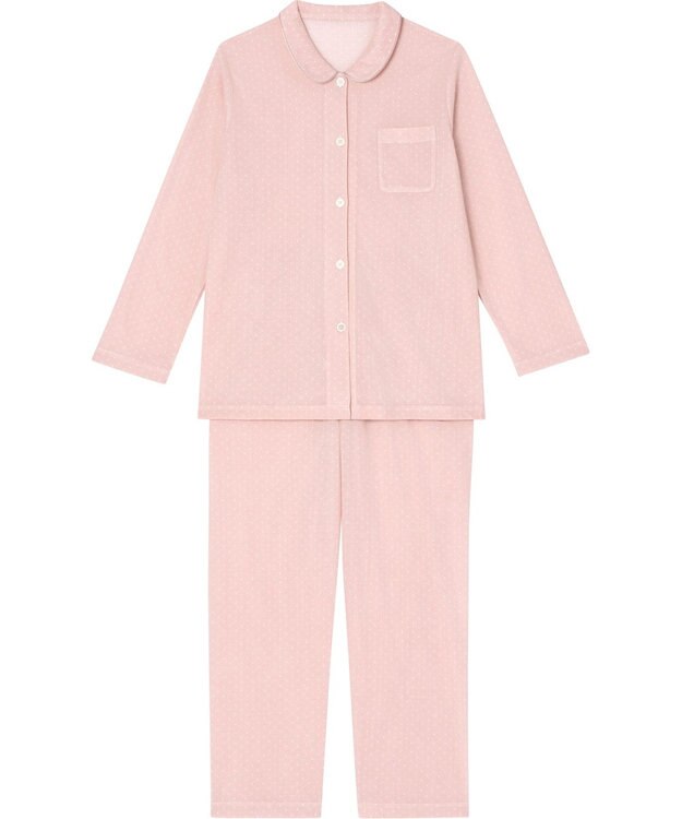 Wing パジャマ 長袖 長ズボン さらさらとした肌ざわり 接結天竺素材(肌側) すっきりとしたシルエット シャツタイプ  レディース EP5064 ウイング／ワコール ピンク