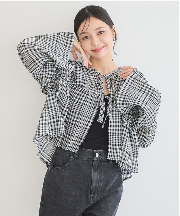 earth music&ecology ワッシャードロスト羽織りシャツ Check Black