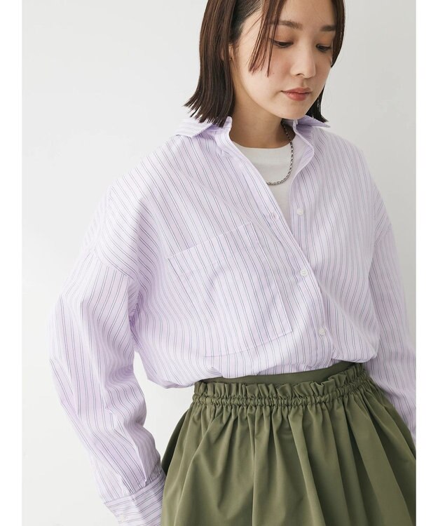 Green Parks イージーケア　ドビーストライプシャツ Pink