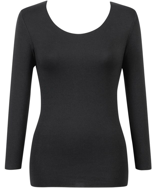 Wing あったかインナー 綿100％(肌側) 集中保温(背中) 【綿の贅沢 ここちフラット 集中保温】 8分袖 長袖 秋 冬 EL4868 ウイング／ワコール ブラック