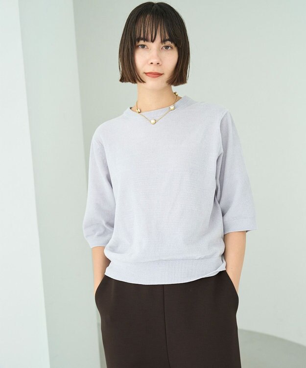 UNFILO L ベロアモール ハーフスリーブニット グレー