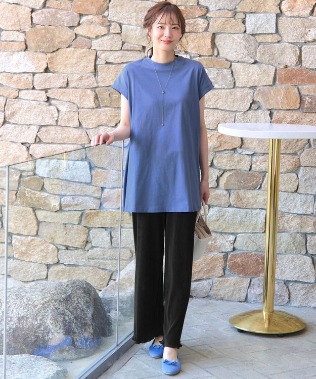 Tiaclasse 【接触冷感】 フレンチスリーブフレアカットソー ブルー