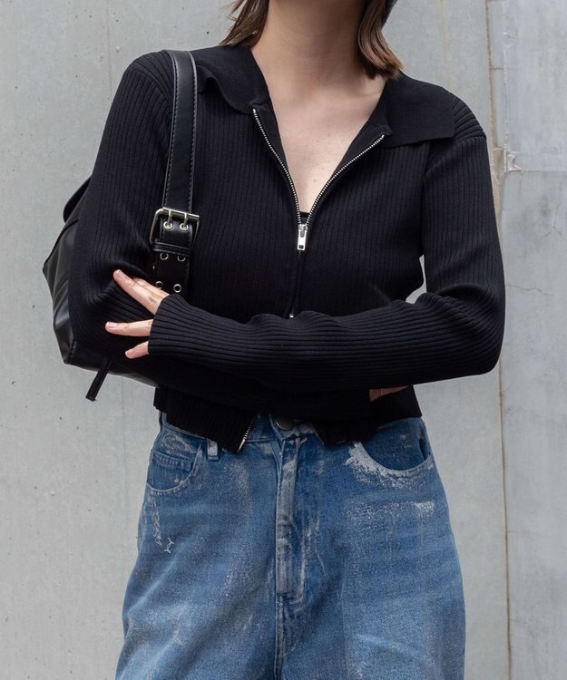 WEGO Wジップコンパクトニットカーデ ブラック