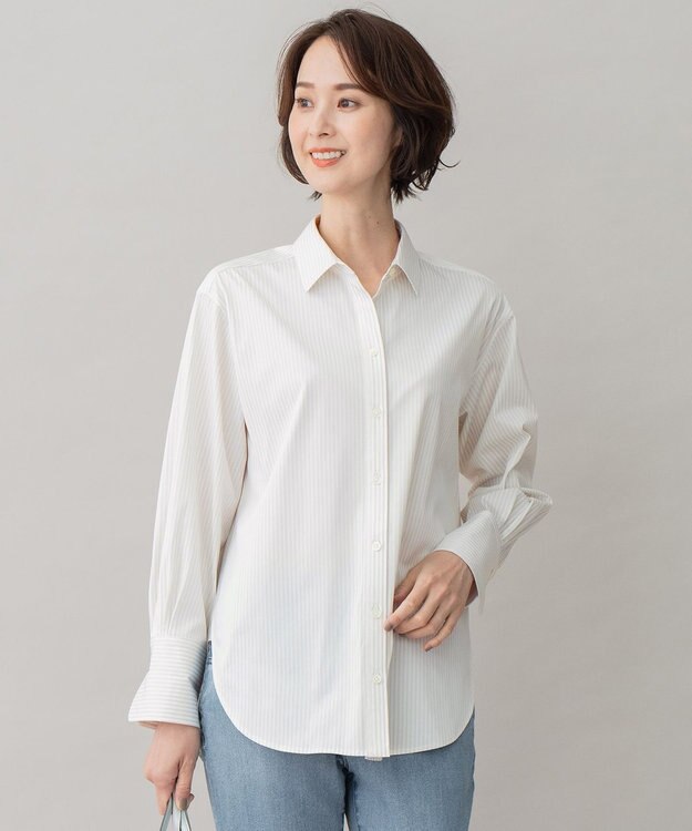 自由区 【洗える】ストレッチシャーティング ベーシック シャツ グレー系1