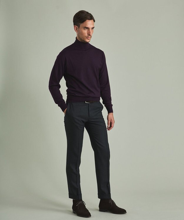 GOTAIRIKU 【家庭洗濯可能】イタリア糸 ハイゲージ タートルニット パープル系