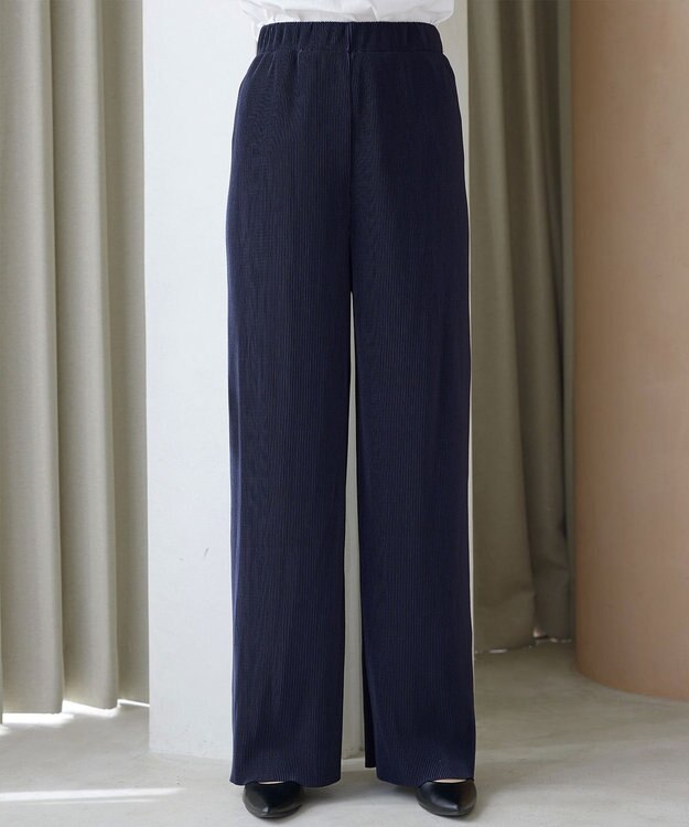 Tiaclasse L クリスタルプリーツパンツ ネイビー