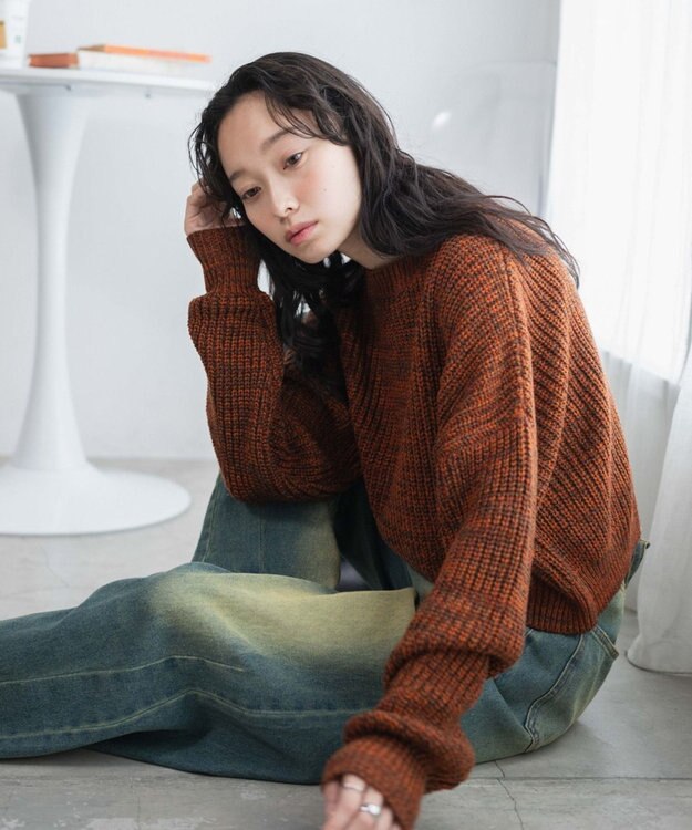 WEGO ミックスカーラーショートニット オレンジ