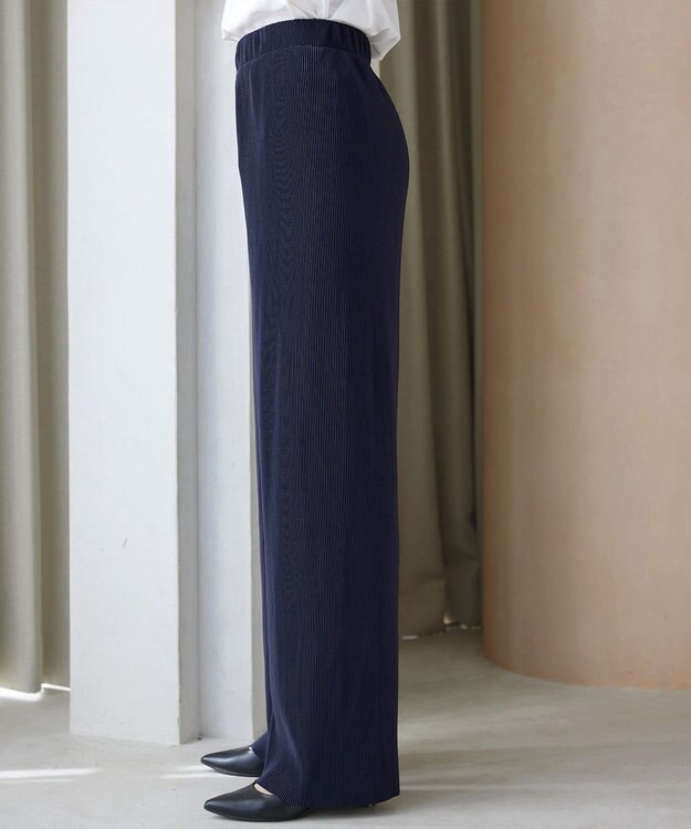 Tiaclasse L クリスタルプリーツパンツ ネイビー