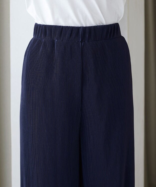 Tiaclasse L クリスタルプリーツパンツ ネイビー