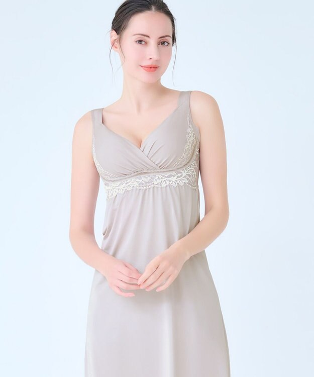 BRADELIS New York 【BRADELIS NewYork peace】綿混キャッチャーカップレースブラスリップ25 補正 下着 インナー カップ付き ワンピース グレージュ