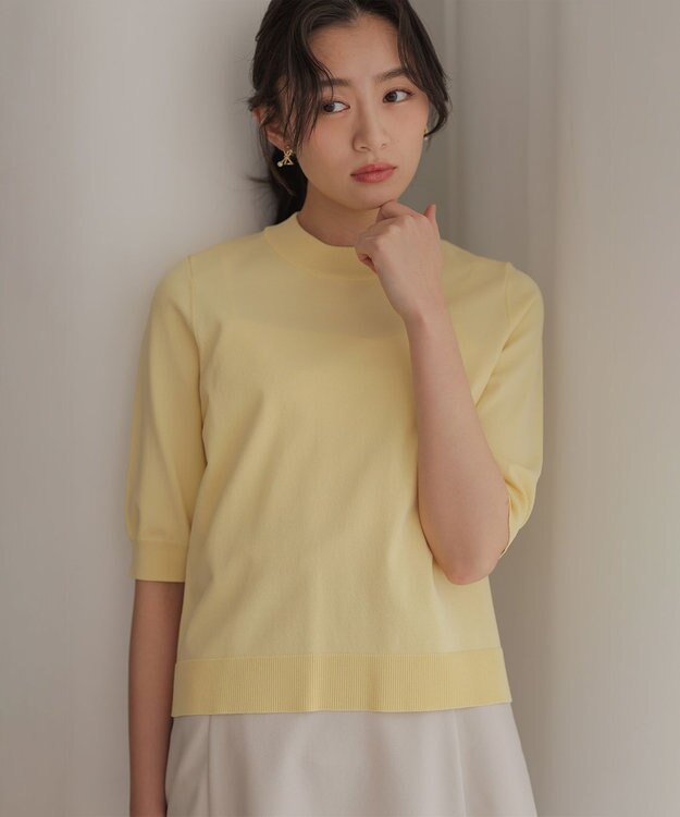 組曲 S マイラックカラー 6分袖 ニット レモンクリーム系
