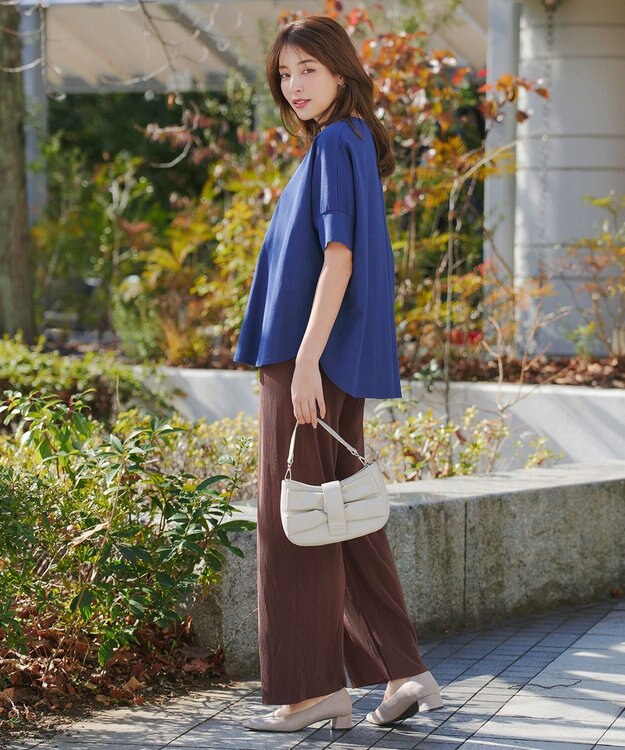 Tiaclasse L クリスタルプリーツパンツ ブラウン