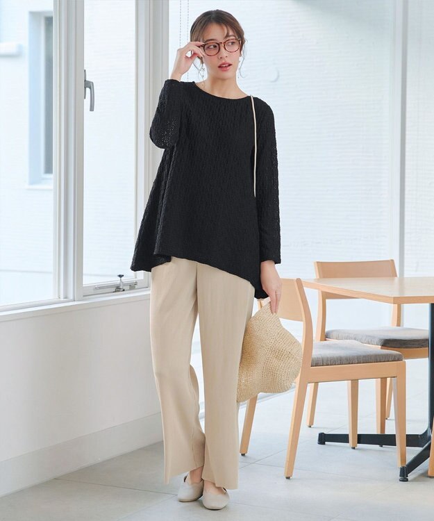 Tiaclasse L クリスタルプリーツパンツ ベージュ