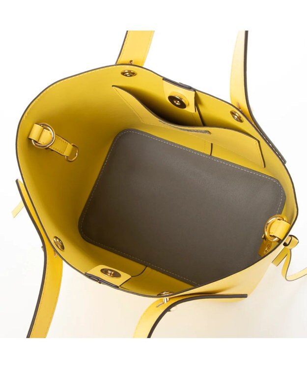 UNBILLION cachecache スタッズポイント両面合皮2wayトートバッグ ライトイエロー