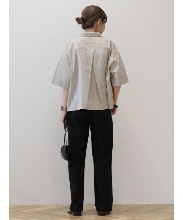 AMERICAN HOLIC イージーケア５分袖バックタックシャツ Stripe Beige