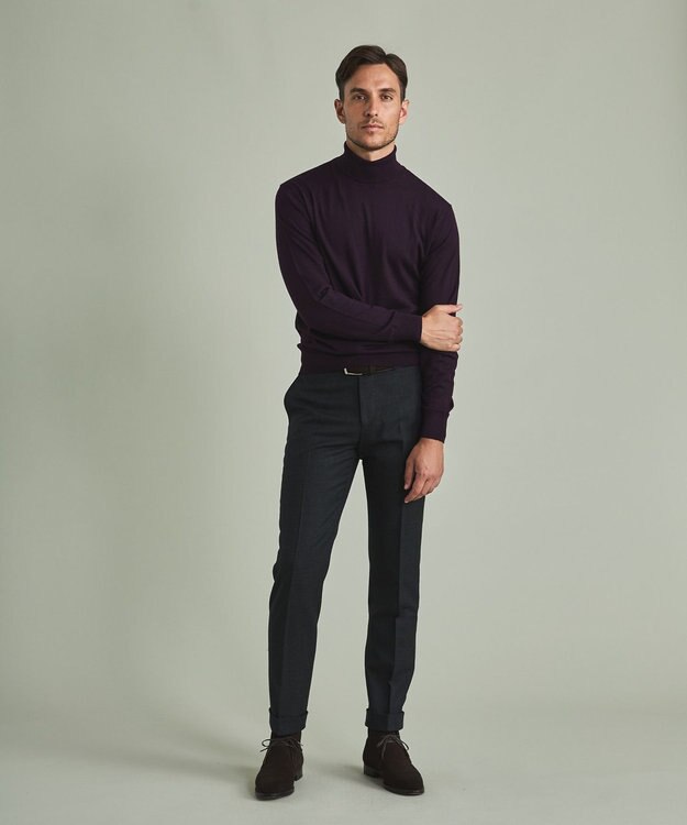 GOTAIRIKU 【家庭洗濯可能】イタリア糸 ハイゲージ タートルニット パープル系