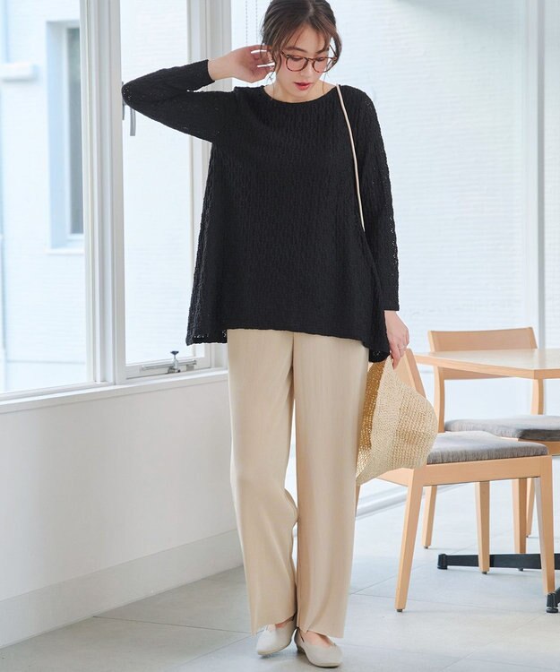 Tiaclasse L クリスタルプリーツパンツ ベージュ