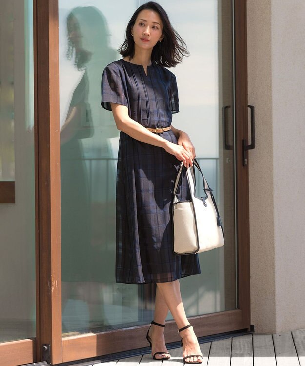 J.PRESS LADIES S シャドーチェック ワンピース ネイビーチェック系