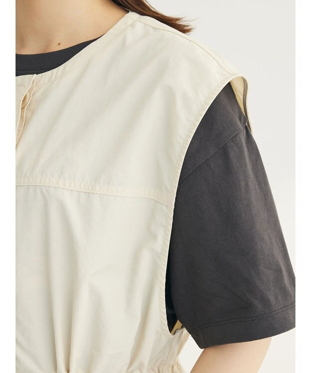 Green Parks ノーカラーミリタリーベスト Ecru