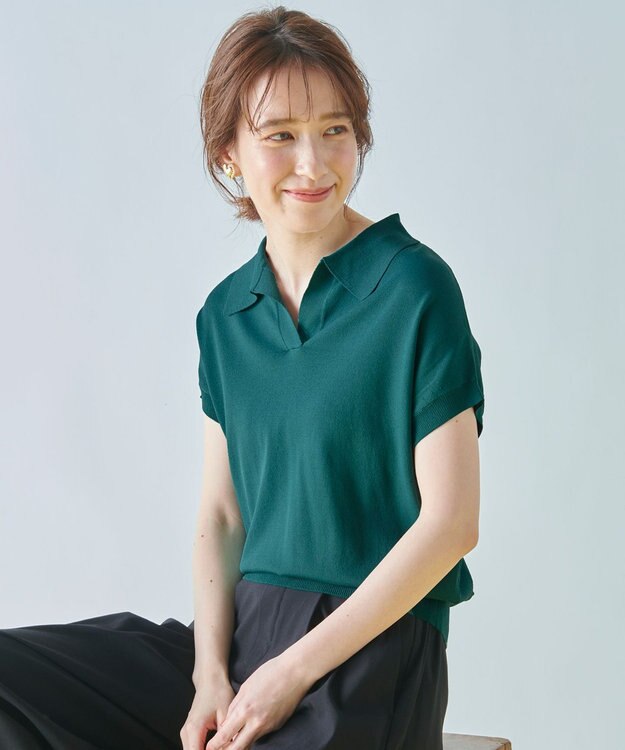 ANY 【接触冷感/UVケア/アンチピリング】クールタッチスキッパーニット グリーン