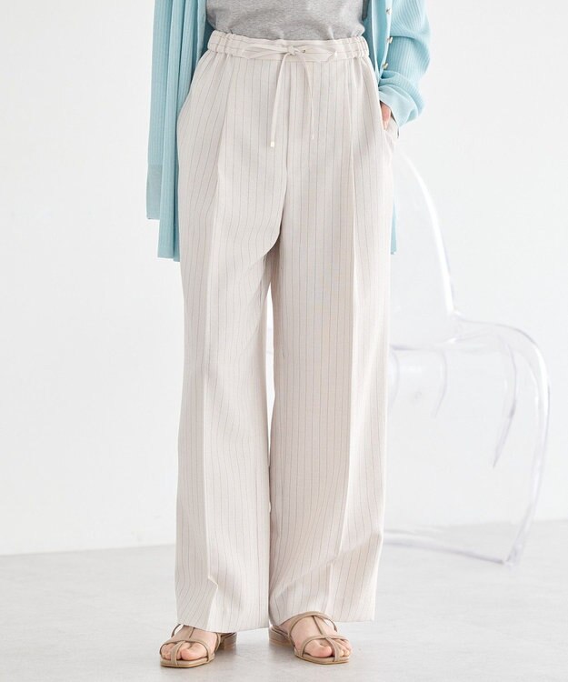 earth music&ecology 【セットアップ対応】リネンライクリラックスパンツ Stripe Ivory