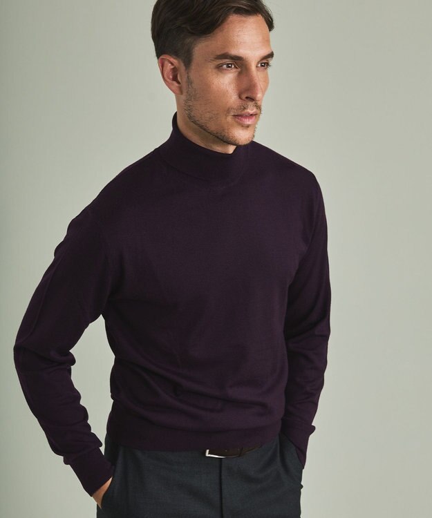 GOTAIRIKU 【家庭洗濯可能】イタリア糸 ハイゲージ タートルニット パープル系