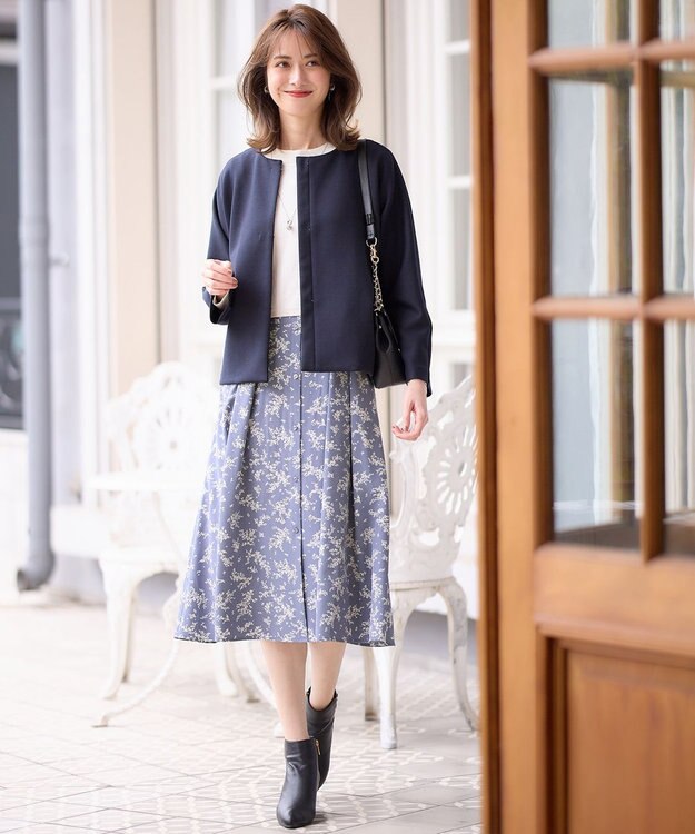 ANY SIS 【美人百花10月号掲載】ドルマンニット×プリントワンピース セット スモーキーブルー系×アイボリーニット