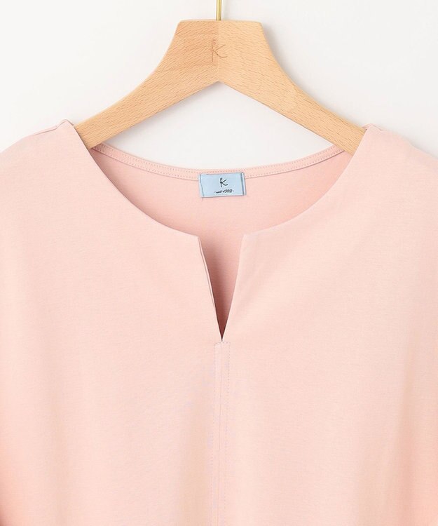 組曲 【汗ジミ防止・撥水】GIZAプレーティング天竺袖フリル カットソー ピンク系