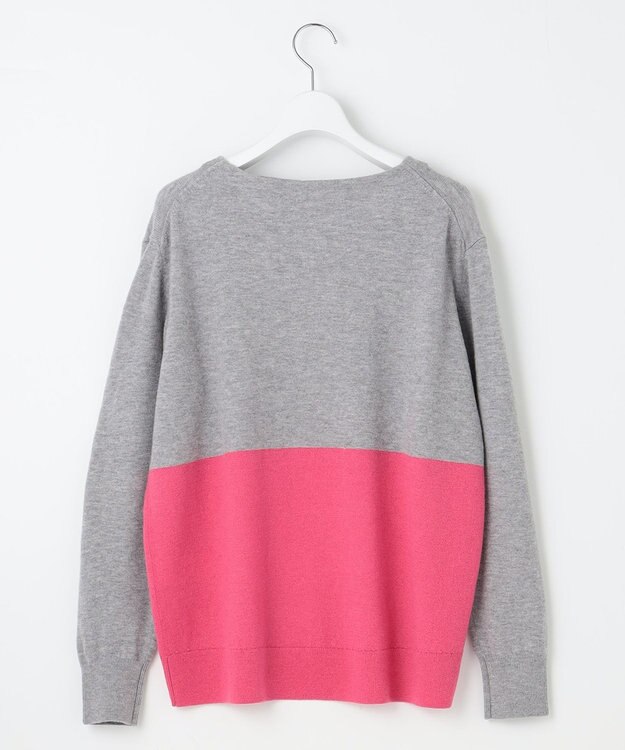 自由区 S 【洗える】セミウーステッドウールボートネック ニット ライトグレー×ピンク