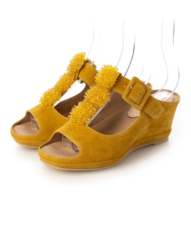 MODE ET JACOMO <D'ICI>ビジュー付きTストラップサンダル イエロースエード