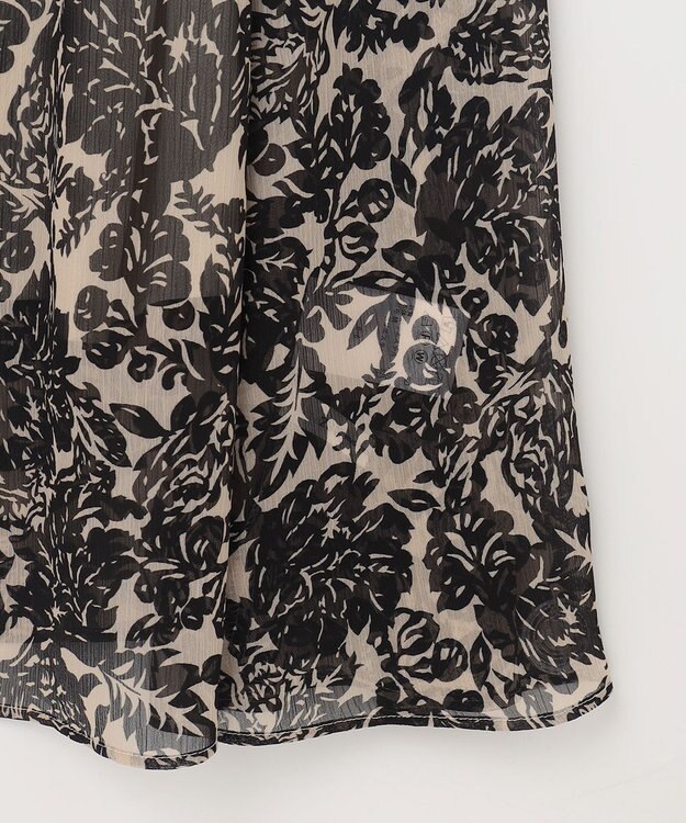 23区 ボタニカルプリント フレア ワンピース ベージュ×ブラックプリント