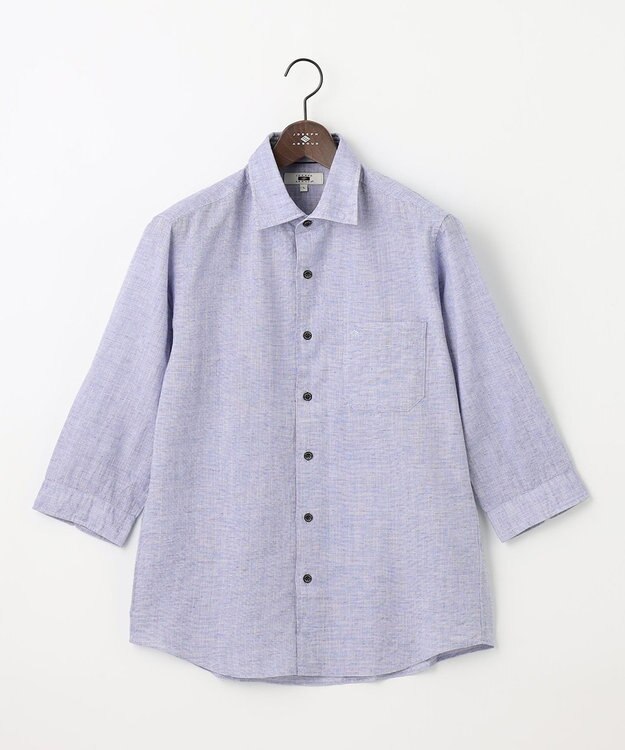 JOSEPH ABBOUD 【サステイナブル・７分袖】リヨセルリネンシャンブレー シャツ ブルー系