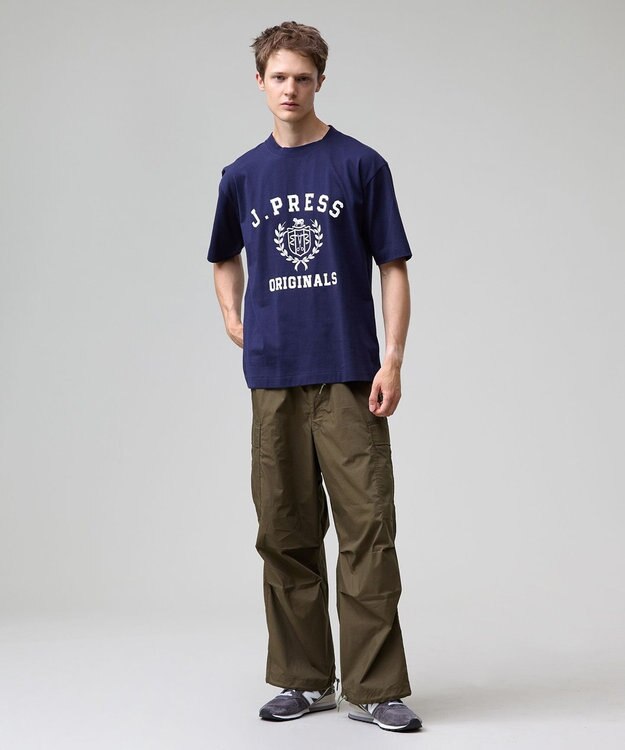 J.PRESS MEN 【J.PRESS ORIGINALS】【UNISEX】Cotton Jersey CRST Logo T-shirt ネイビー系