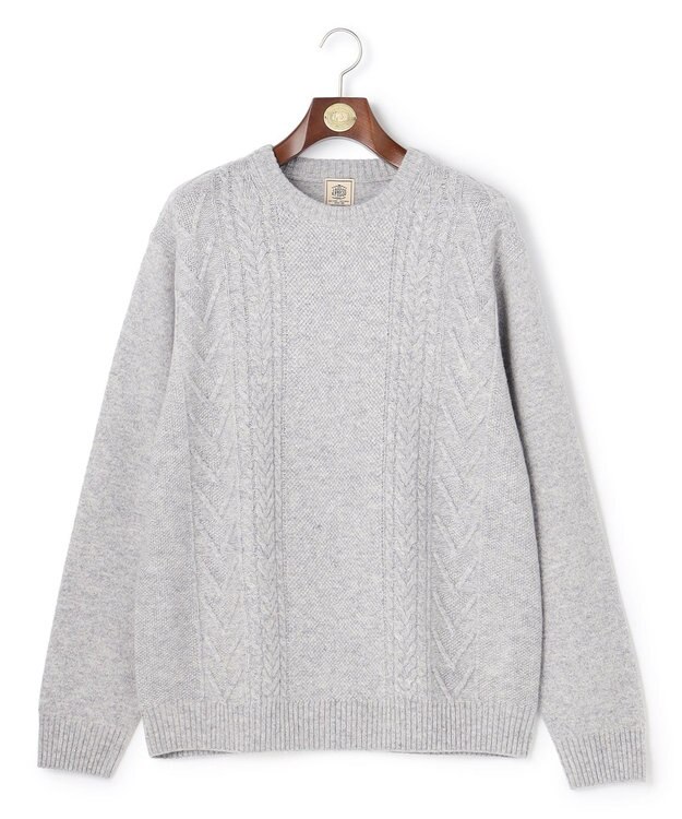 J.PRESS MEN 【KING SIZE】【Cash Lamb's Wool】ケーブルクルーネック ニット_25年モデル ライトグレー系