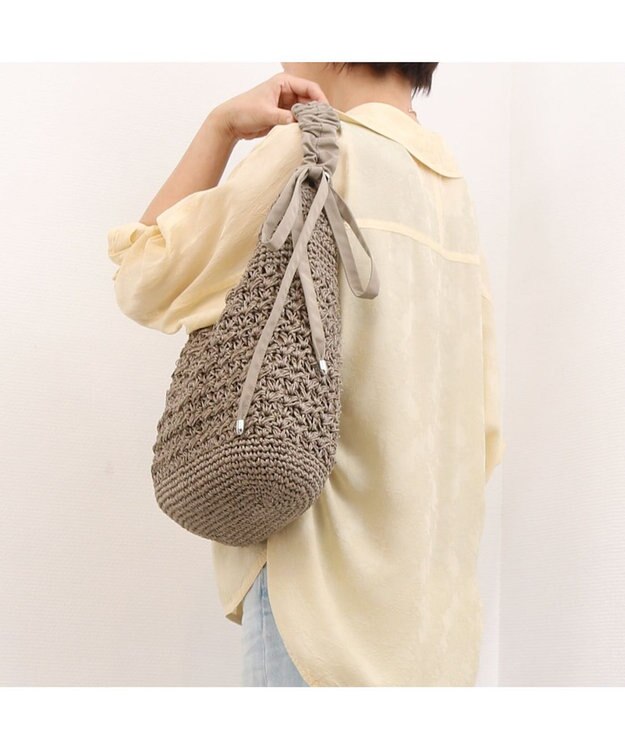 UNBILLION カシュカシュ cachecache / ドロストギャザーハンドル柄編2wayトート ダークグレー