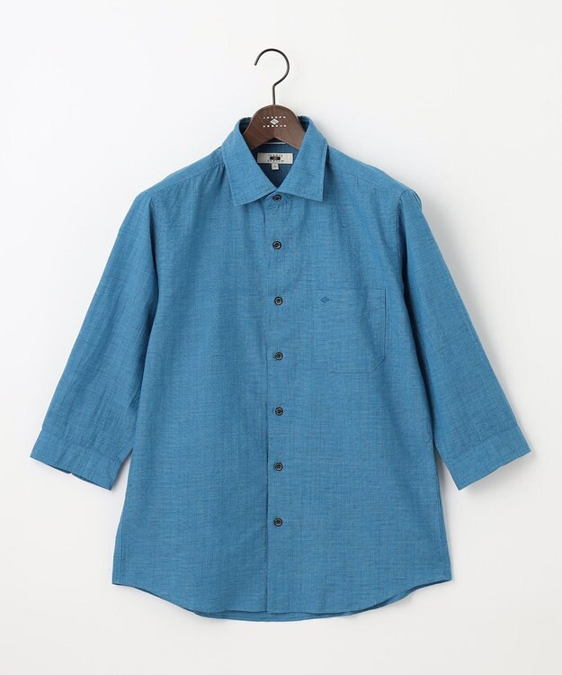 JOSEPH ABBOUD 【サステイナブル・７分袖】リヨセルリネンシャンブレー シャツ ターコイズブルー系