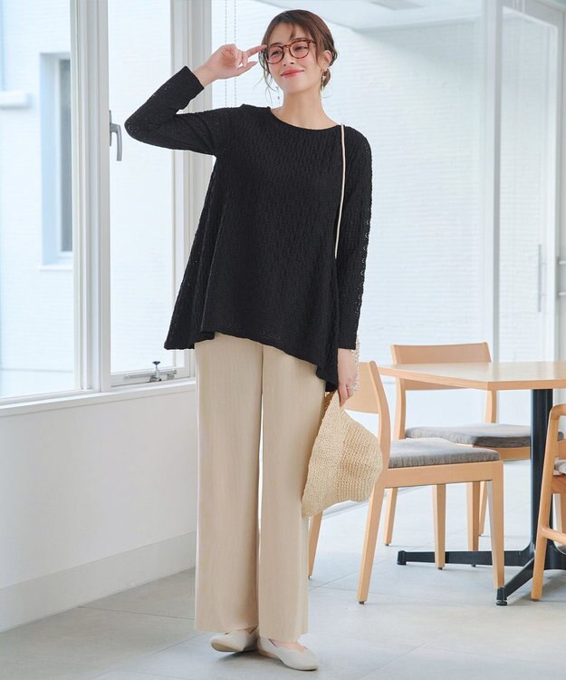 Tiaclasse L クリスタルプリーツパンツ ベージュ